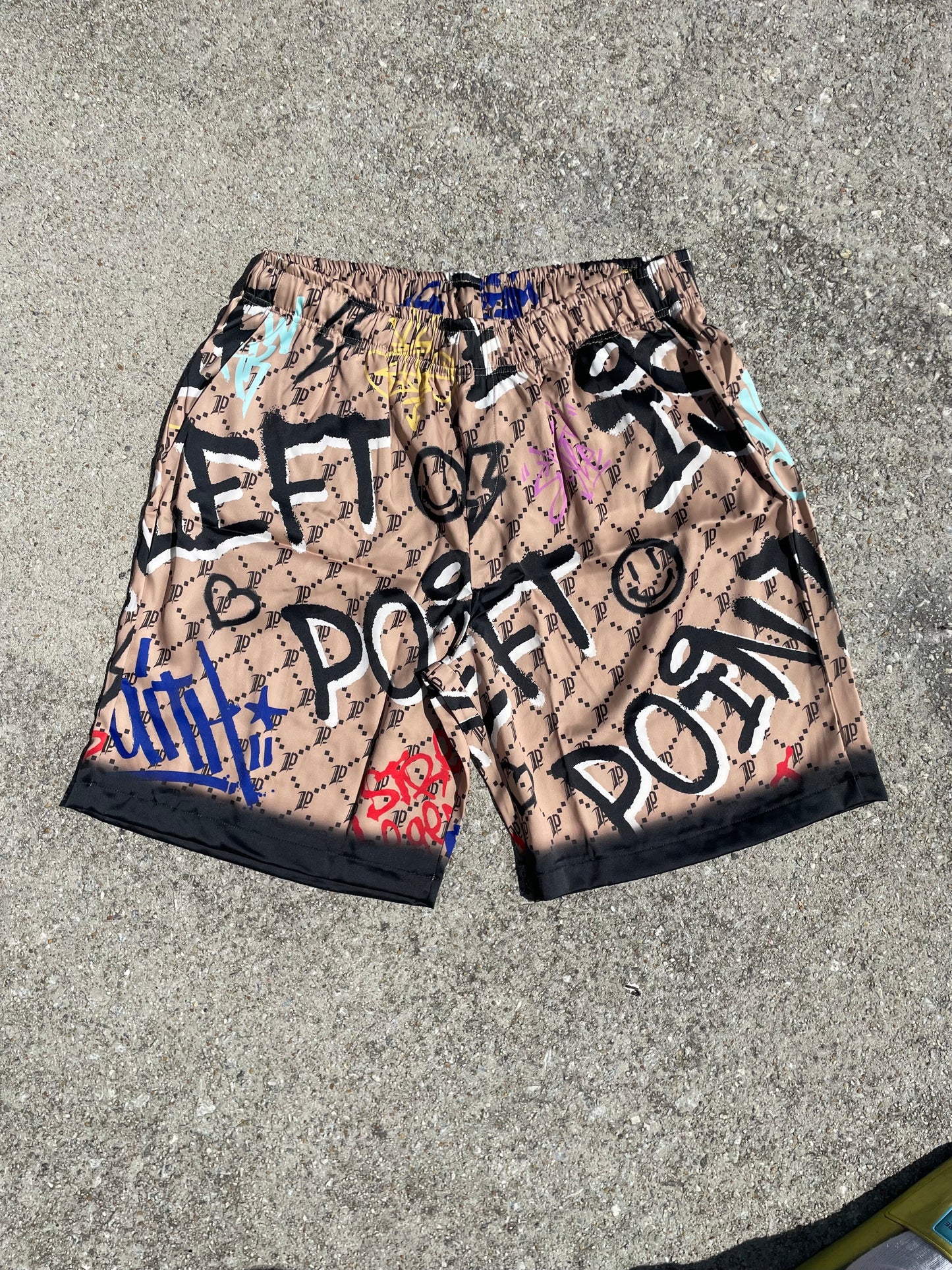Brown Graffiti Satin Short