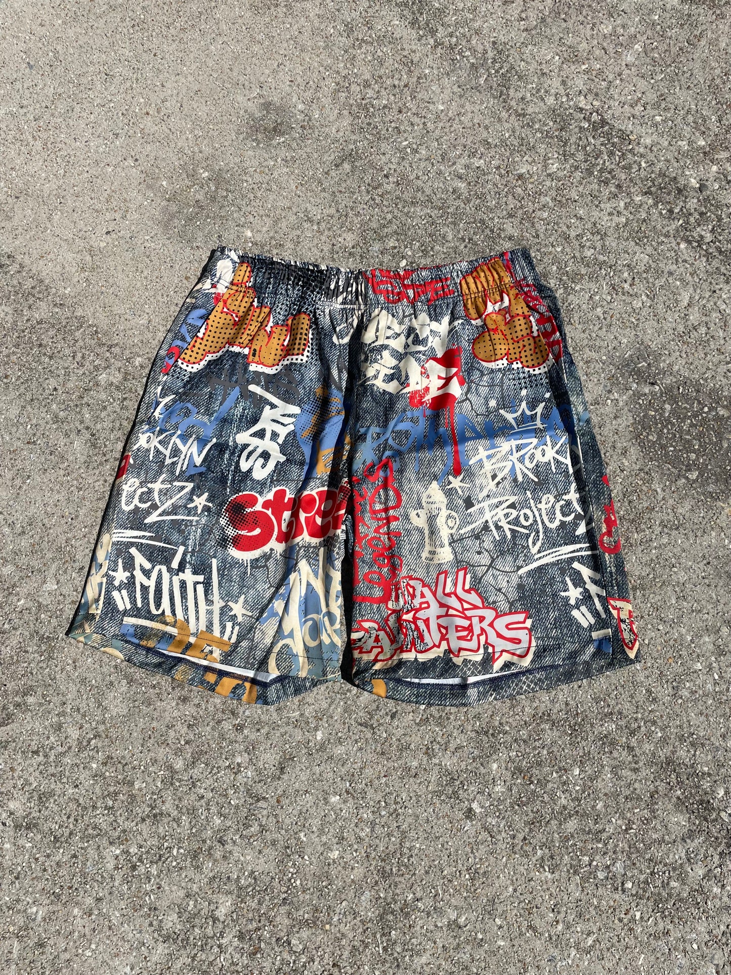 Graffiti Blue Satin Shorts