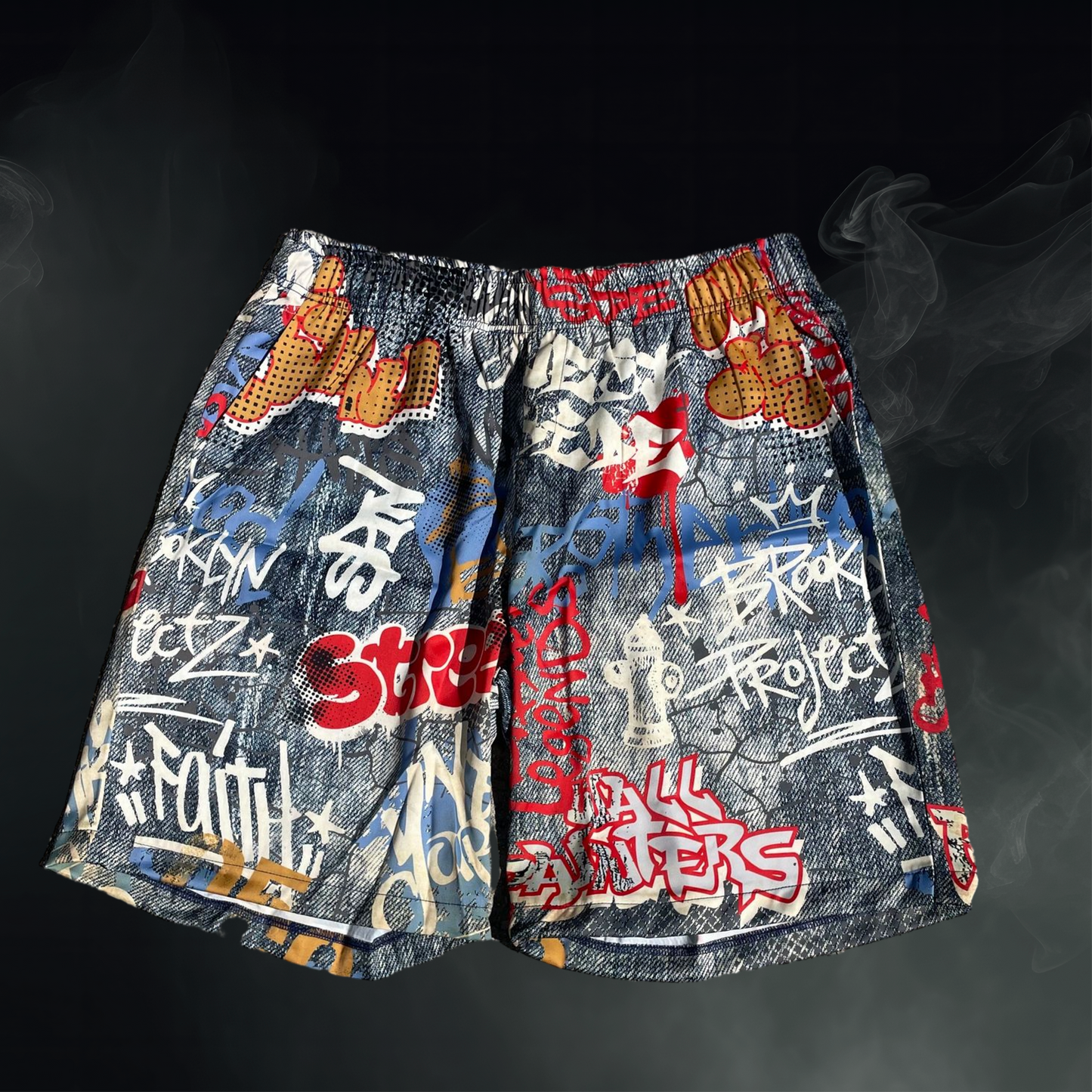 Graffiti Blue Satin Shorts