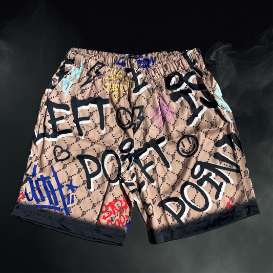 Brown Graffiti Satin Short